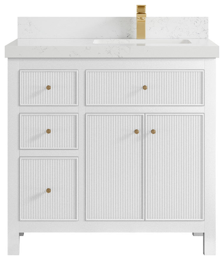 Sonoma 36 Right Offset Reeded Bath Vanity in White 2" Empira White