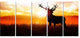 Deer on Meadow During Sunrise, Animal Canvas Art Print, 60"x28", 5 Panels