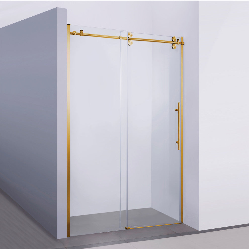 Massa 48"Wx76"H Single Sliding Frameless Shower Door, Brushed Gold