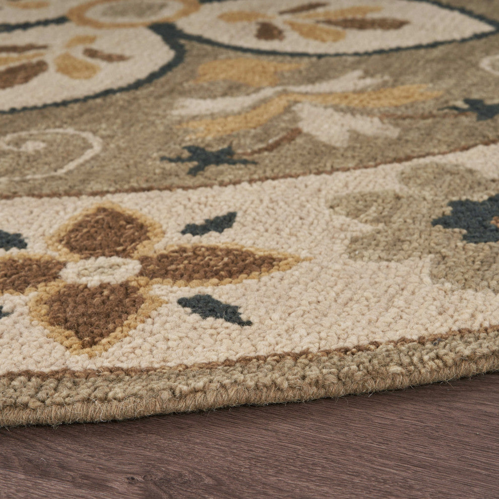 6" Round Taupe Traditional Medallion Area Rug