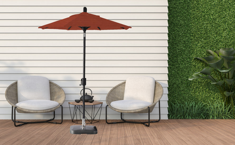 6' Round Auto Tilt Market Umbrella, Black Sapphire Frame, Terracotta