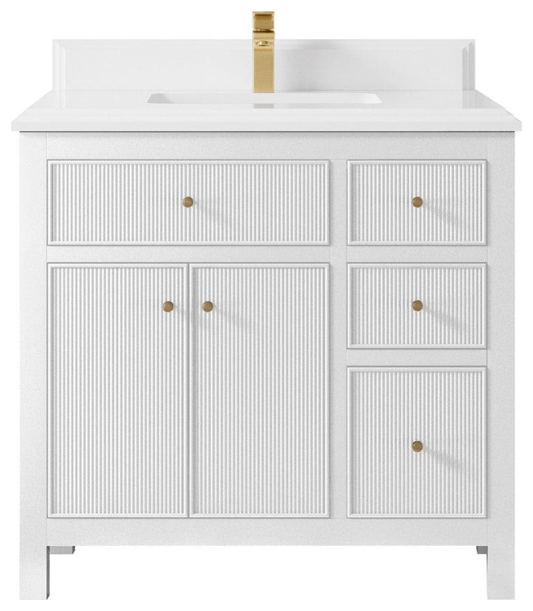 Sonoma 36 Center Sink Reeded Bath Vanity in White 1.5" White Quartz