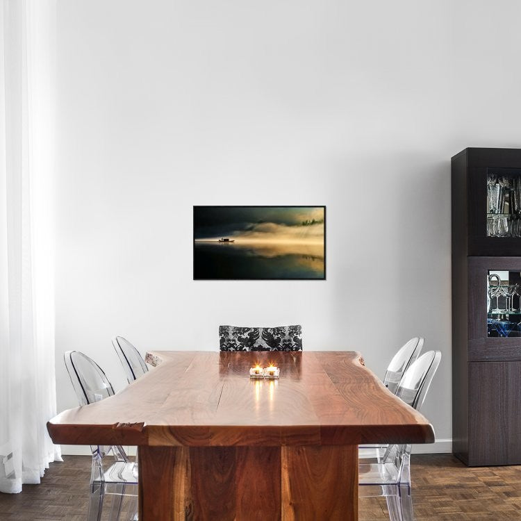 "Fog Sprinkle The East River" Framed Canvas Giclee by Hua Zhu, 31x18"