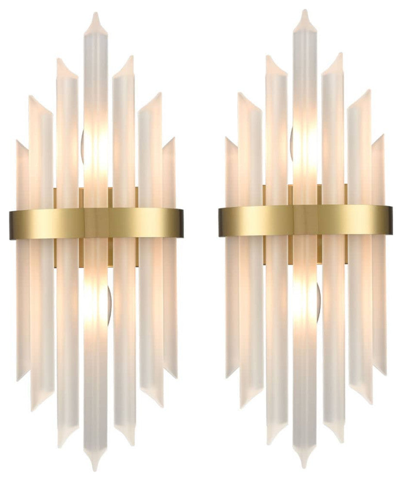 Modern Gold Wall Sconces Set of Two With Crystal Frosted Glass