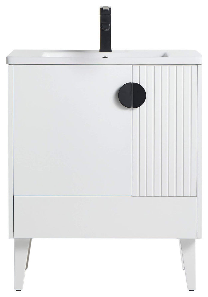 Venezian Single Bathroom Vanity, White, 30", Black Handles, One Sink