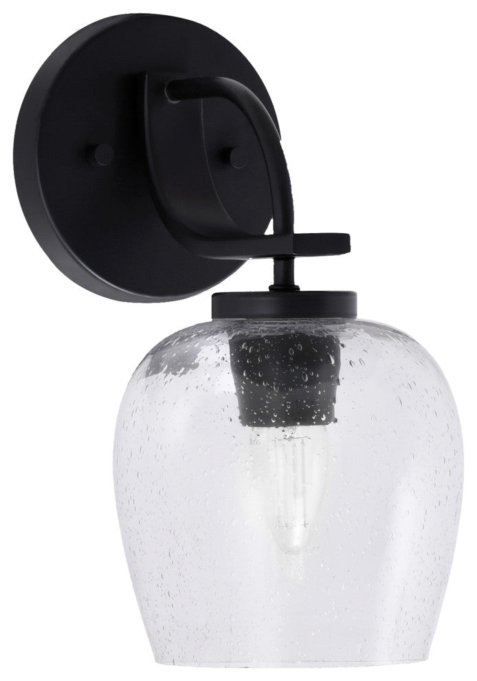 Cavella 1 Light Wall Sconce, Matte Black Finish, 6" Clear Bubble Glass
