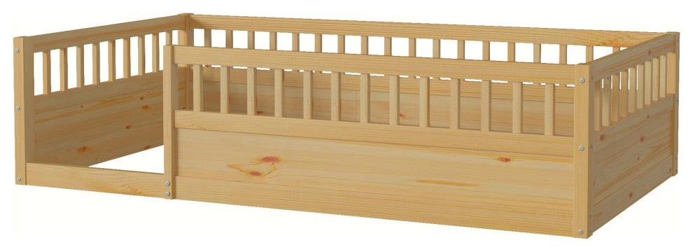 Gewnee Twin Floor Bed Frame with Fence