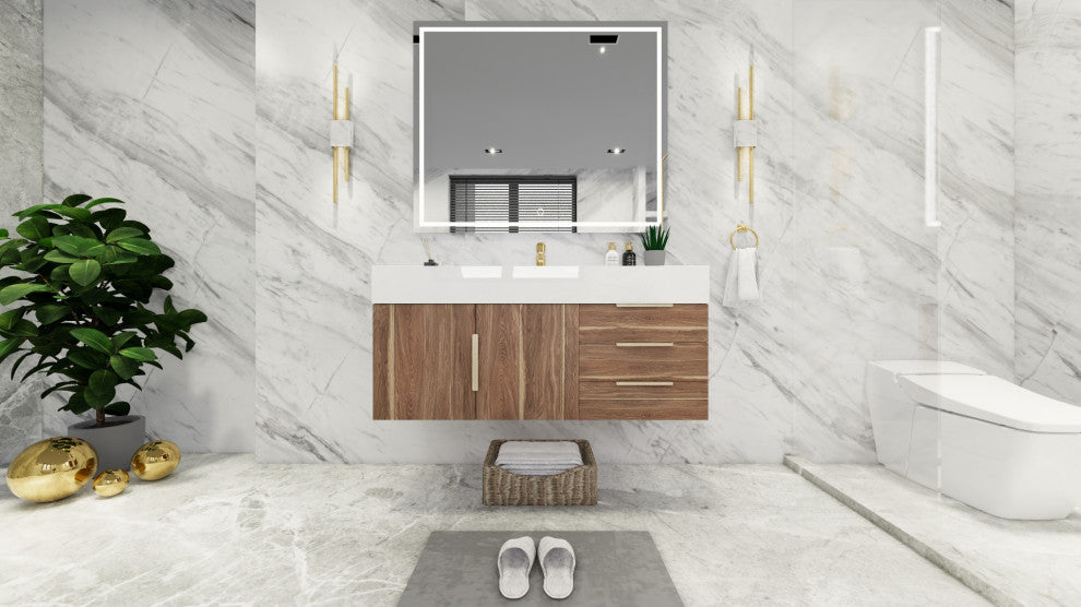 Madison 48" Wall Mounted Vanity with Reinforced Acrylic Sink, White Oak