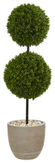 4" Boxwood Double Ball Topiary Artificial Tree, Oval Planter UV Resistant
