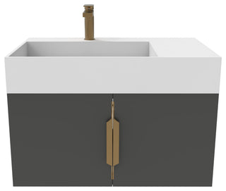 CastelloUSA Amazon 30" Left Wall Mounted Bathroom Vanity Set, Black, White Top, Gold Handles