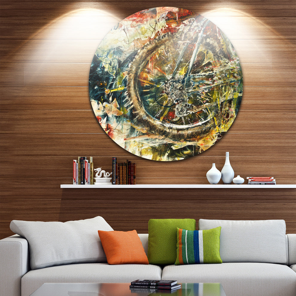 Mountain Bike Oil Painting, Round Wall Art, 11"