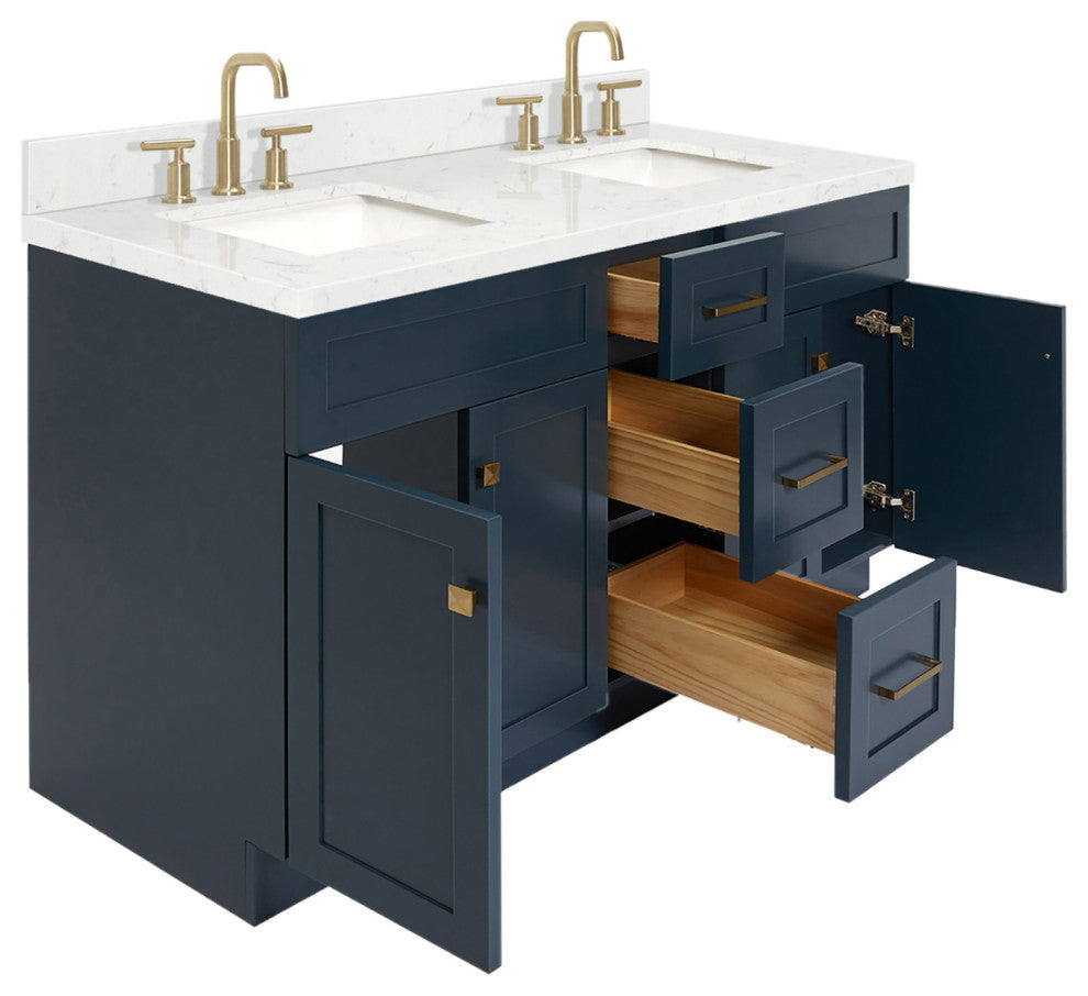 Ariel Hamlet 60" Double Rectangle Sink Bathroom Vanity, Carrara Quartz