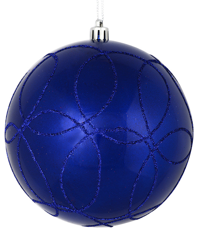 Vickerman N182422D 4" Cobalt Blue Candy Finish Ornament With Circle Glitter