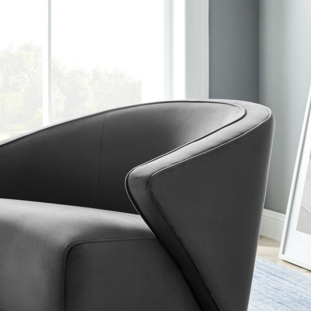 Armchair Accent Chair, Gray, Velvet, Modern, Mid Century Hotel Lounge Cafe