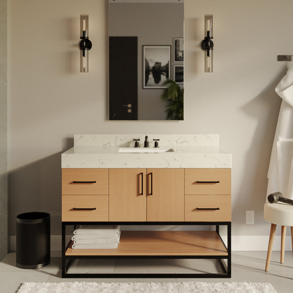 Ellis 48" Bathroom Vanity, Blonde, Top: Engineered Marble