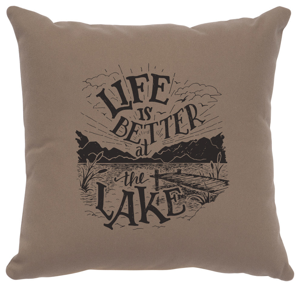 Image Pillow 16x16 Life is Better Cotton Taupe