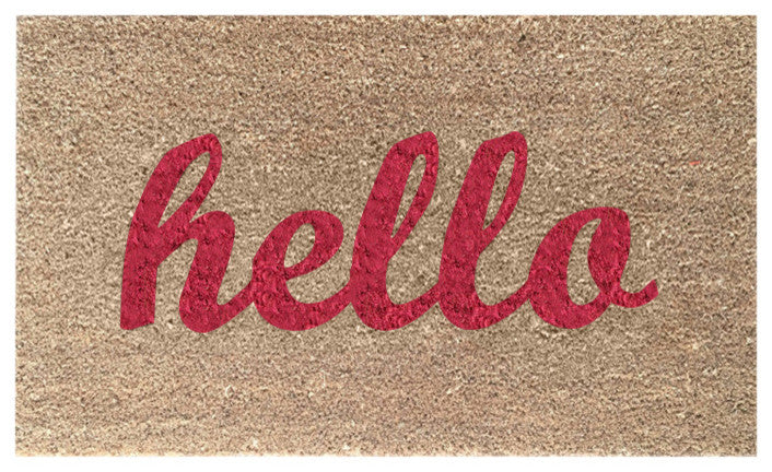 Hand Painted "Hello" Script Welcome Mat, Cherry Lips Red