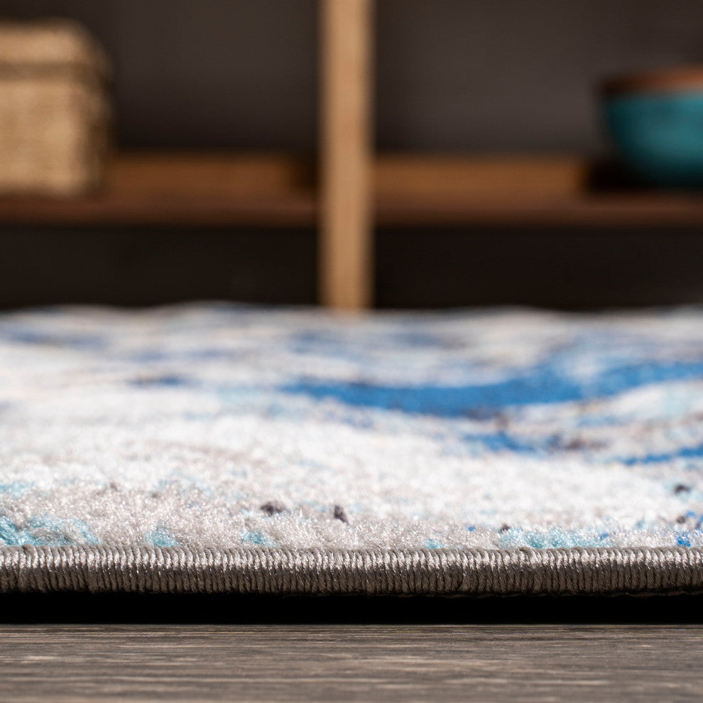 Pebble Navy and Gray Marbled Abstract Dark Gray/Blue Rug, Dark Gray/Blue, 8'x10'