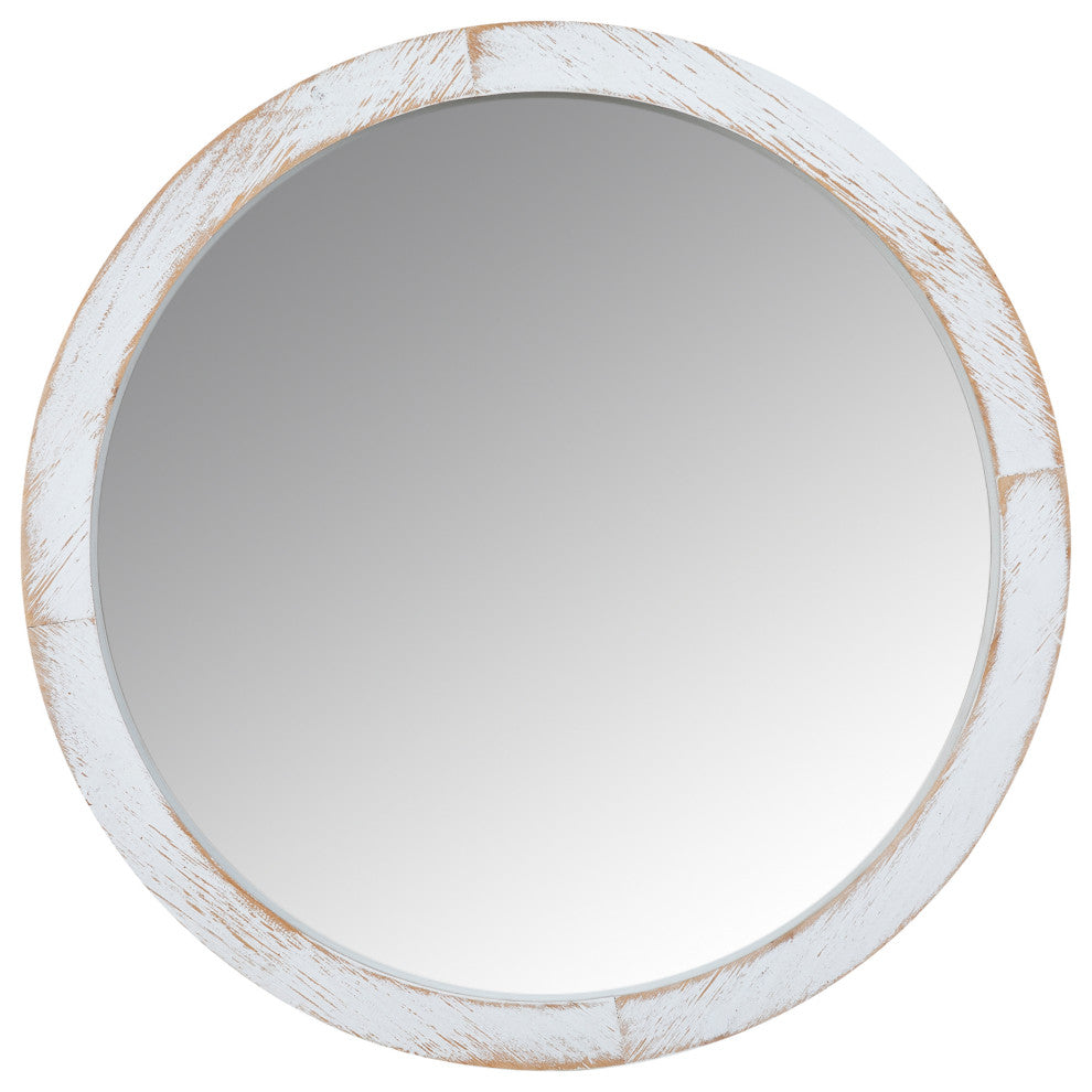 Modern Farmhouse Rustic White Wash Round Wall Mirror