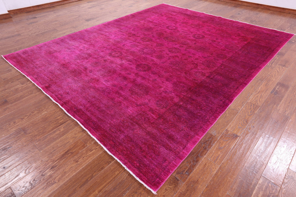 9' 1" X 11' 7" Overdyed Full Pile Handmade Wool Rug - Q12857