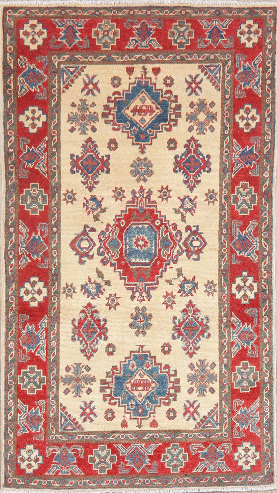 Hand-Knotted Kazak Oriental Traditional Pakistani Area Rug, Beige, 5'5"x3'2
