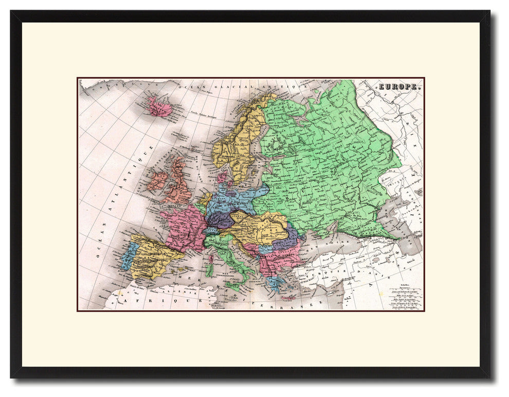 Europe Map Print On Canvas With Black Frame, 16" X 21"