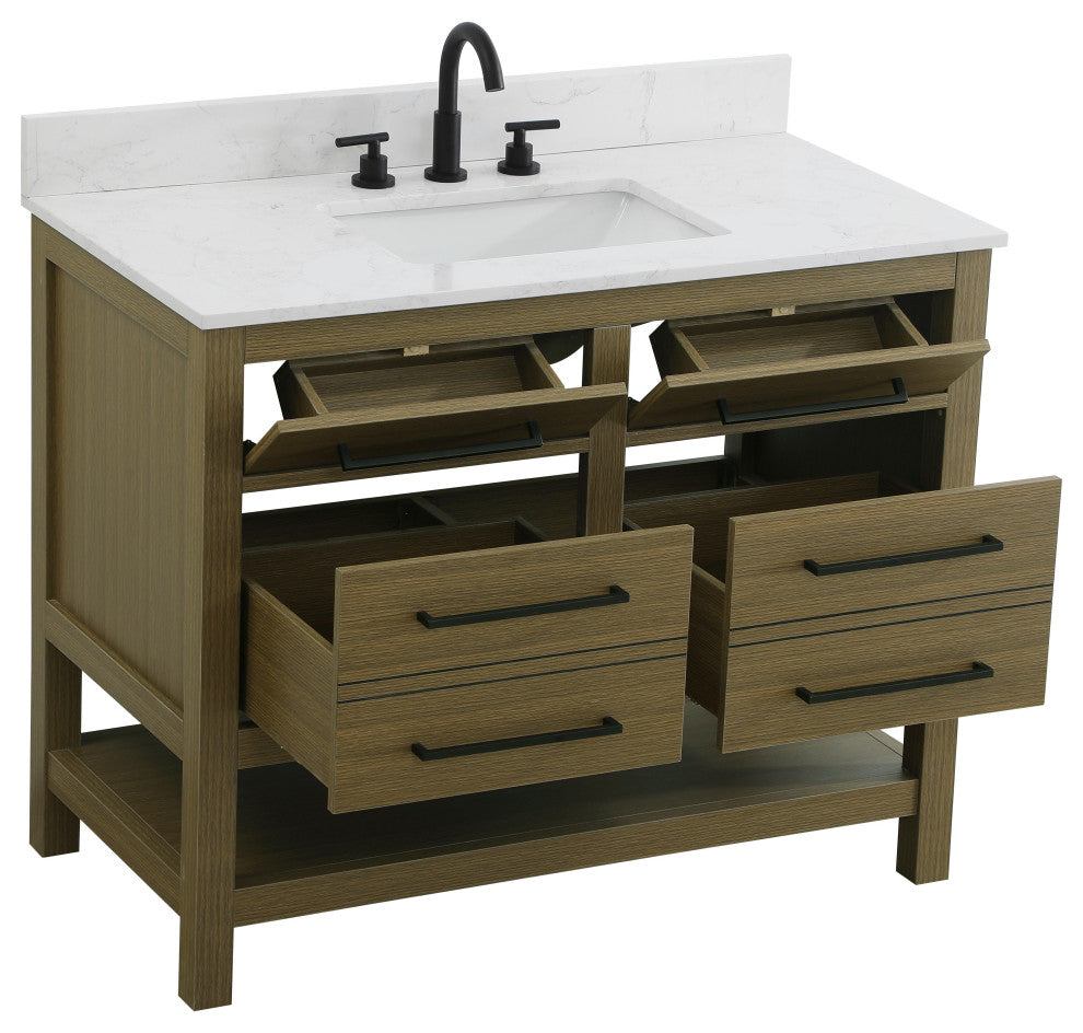 Home Living 42" Single Bathroom Vanity, Chestnut Brown With Backsplash