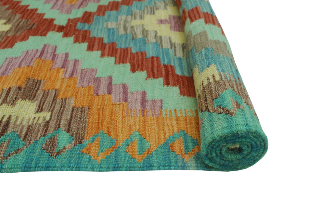 Sangat Kilim Asfar Green/Orange Runner, 2'8x8'0