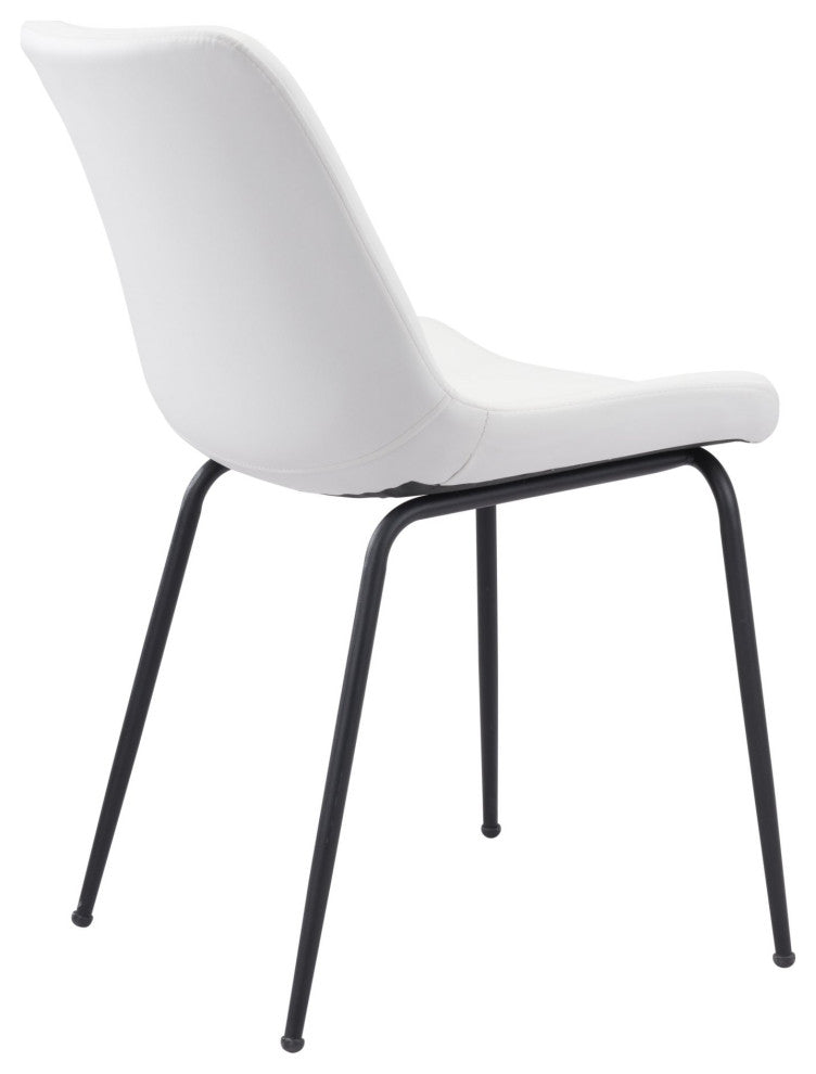 Dining Chair, Set of 2, Faux Vinyl Leather, Steel, White, Black, Mid Century