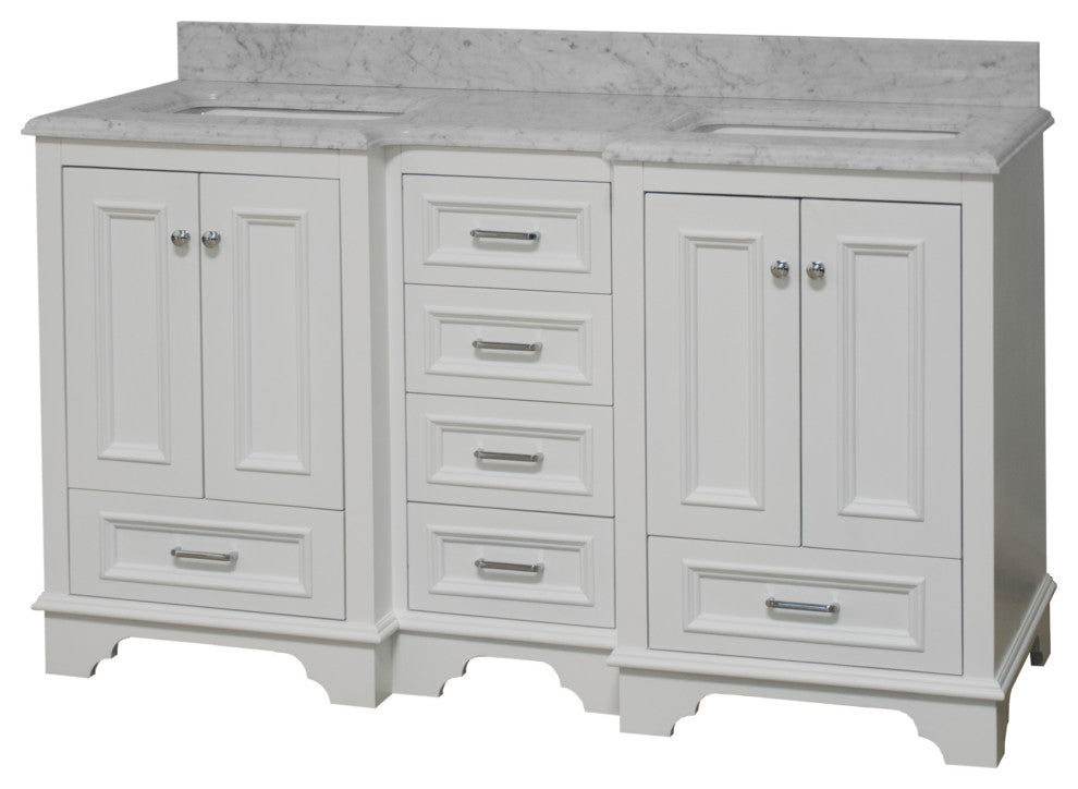 Nantucket 60" Bath Vanity, White, Carrara Marble, Double Vanity