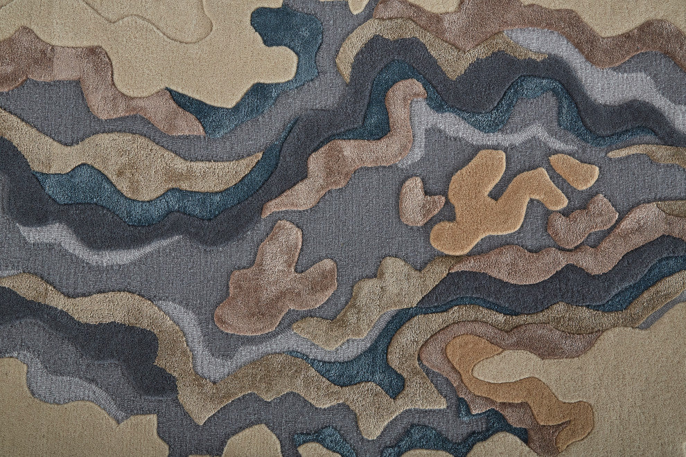 Weave & Wander Arwyn Modern Wool Rug, Blue/Beige, 8'x10'