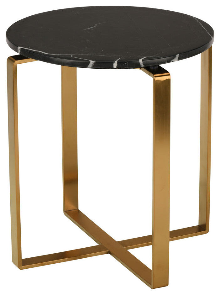 Rosa Marble and Stainless Steel Side Table, Black/Gold