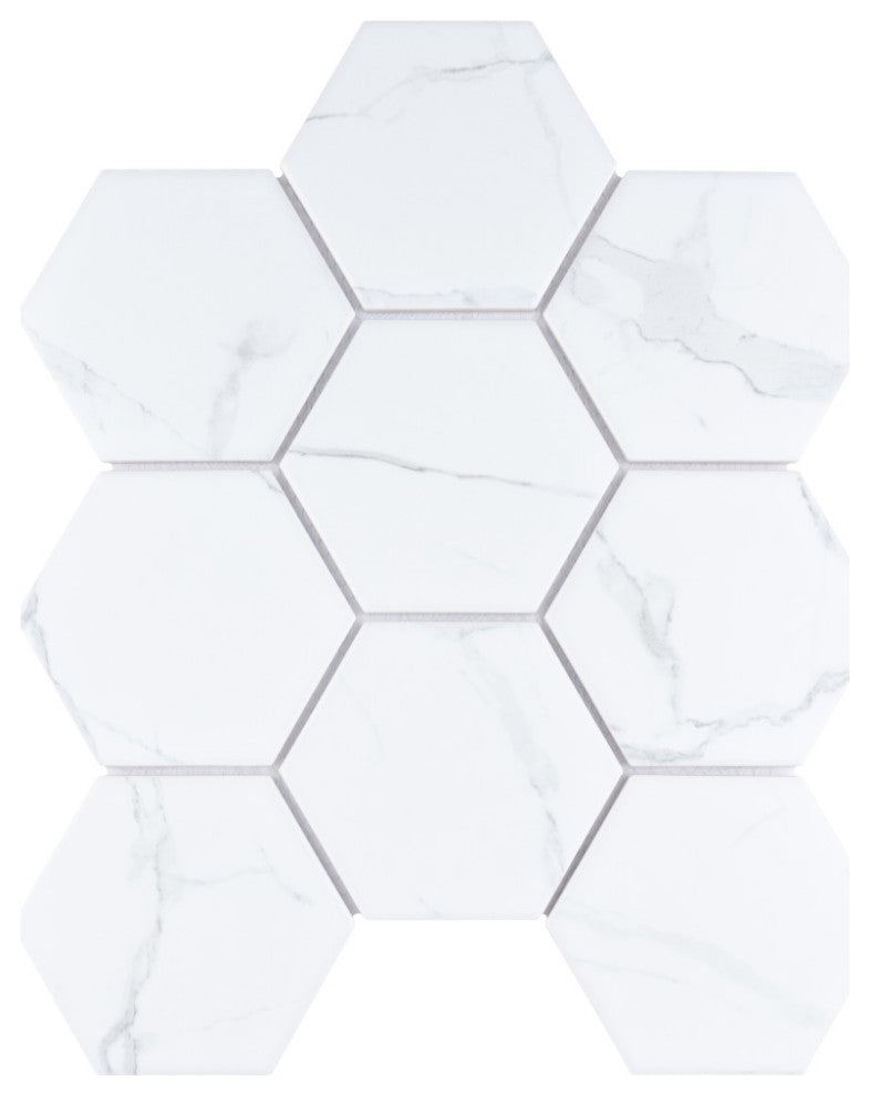 Carrione Super Hex Matte Carrara Porcelain Floor and Wall Tile