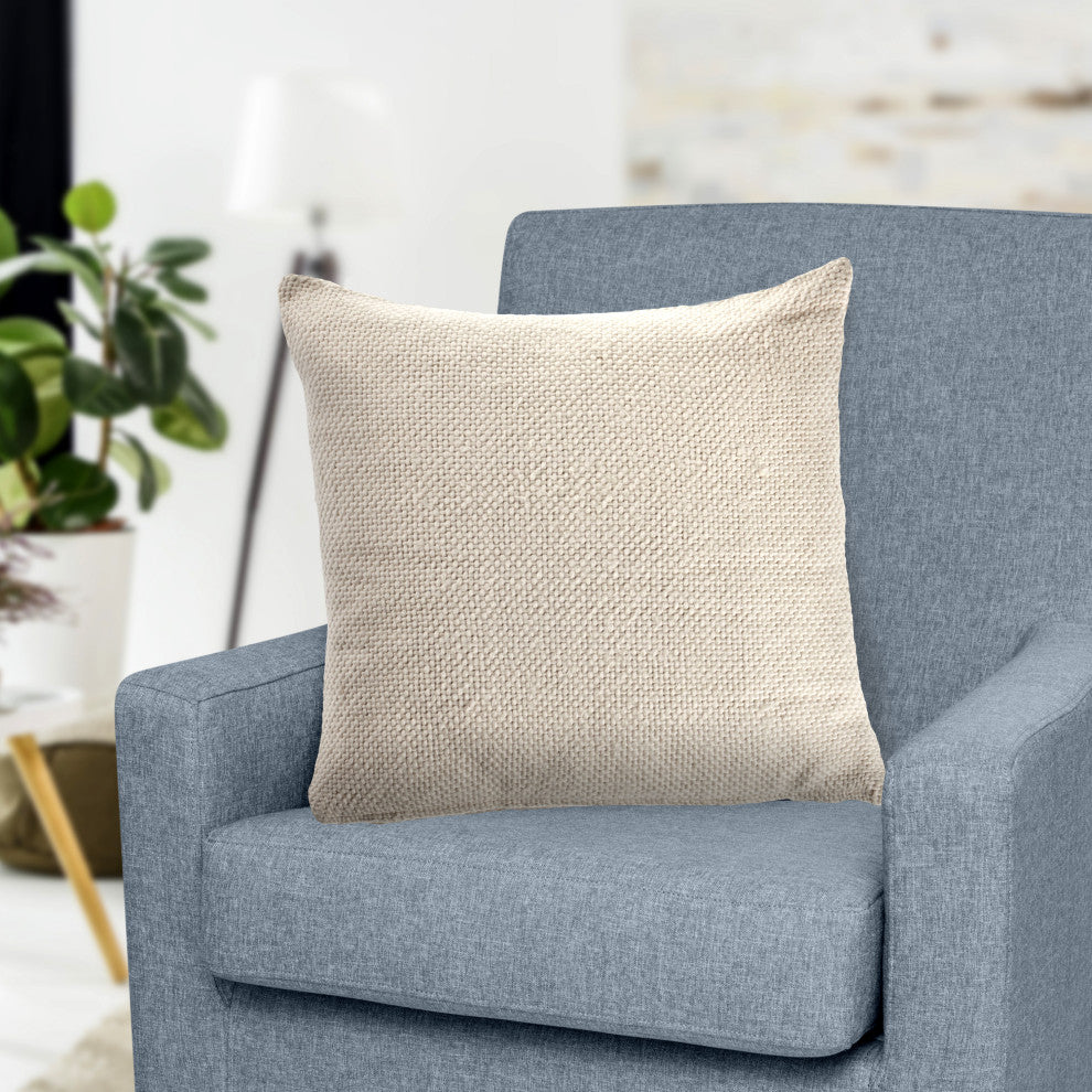 Ox Bay Hand-stitched Cream/Beige Solid Organic Cotton Pillow Cover, 18"x18"