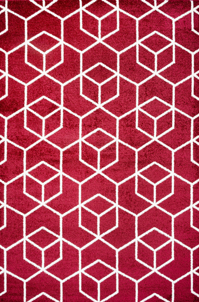 Tumbling Blocks Modern Geometric Red/White 8'x10' Area Rug