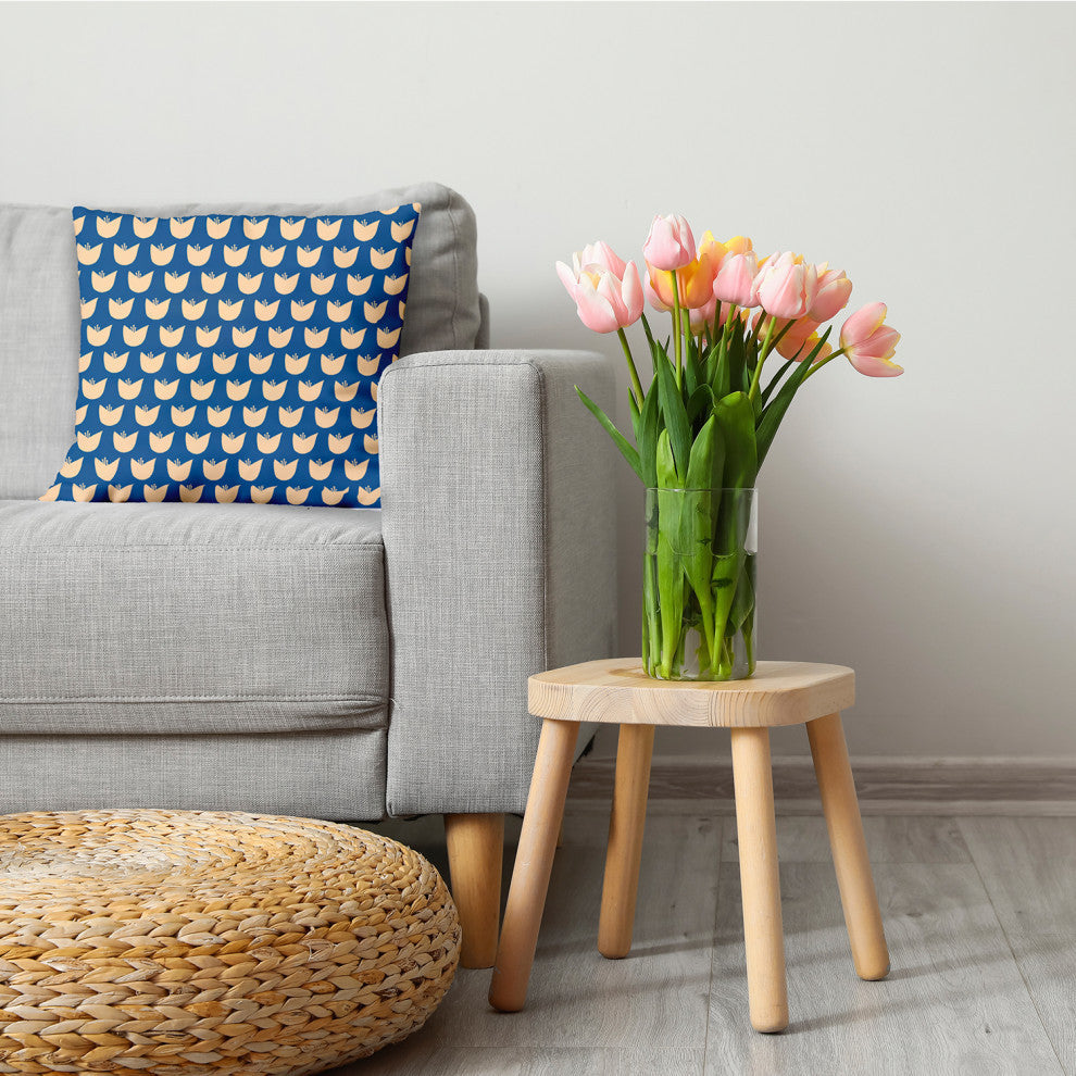 Simple Tulip Design Decorative Throw Pillow, Dark Cobalt Blue, 26"x26"
