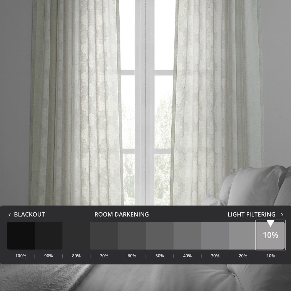 Calais Tile Patterned Linen Sheer Curtain Single Panel, Gray, 50"x84"