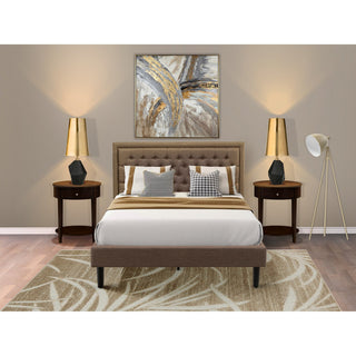 3 Pc Bed Set, 1 Bed Frame Brown, Headboard, 2 Wooden Nightstand,S Black Legs