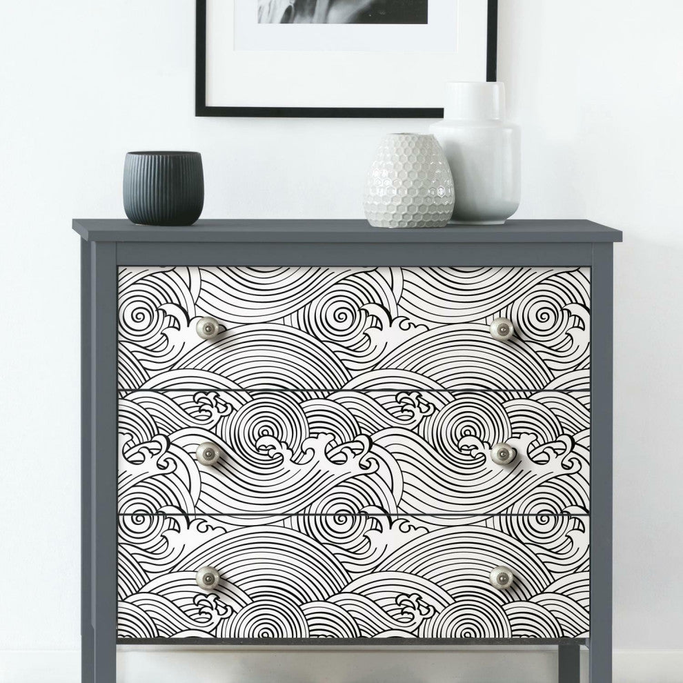 Black & White Asian Waves Peel & Stick Wallpaper