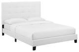 Melanie Queen Tufted Button Upholstered Fabric Platform Bed, White