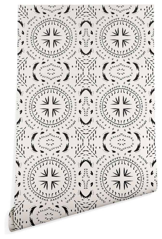 Deny Designs Holli Zollinger Mandala Tile Light Wallpaper, Black, 2'x10'