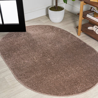 Haze Solid Low-Pile Runner Rug, Brown, 3 X 5 Oval