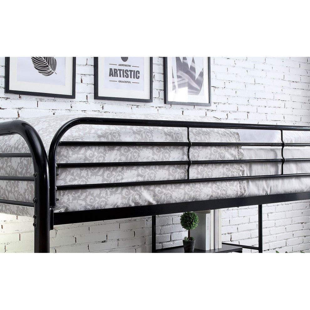 Metal Twin Loft Bed with Workstation, Black