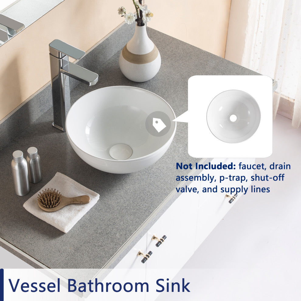 White Round Bowl Bathroom Vessel Modern Above Counter Porcelain Ceramic Sink