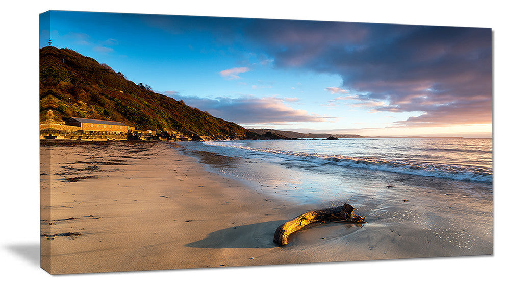 "Looe Cornwall Beach At Sunrise" Modern Beach Wall Art, 40"x20"