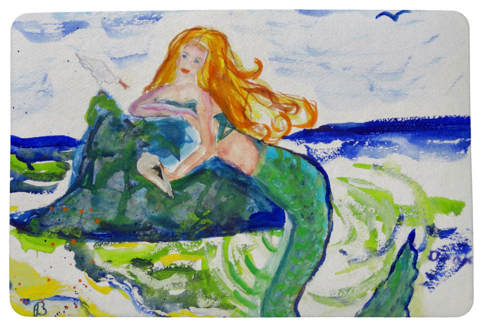 Betsy Drake Mermaid on Rock Door Mat 18x26