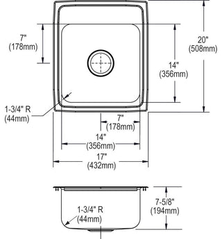 LR17201 Lustertone Classic Stainless Steel 17" x 20" Drop-in Sink, 1 Hole