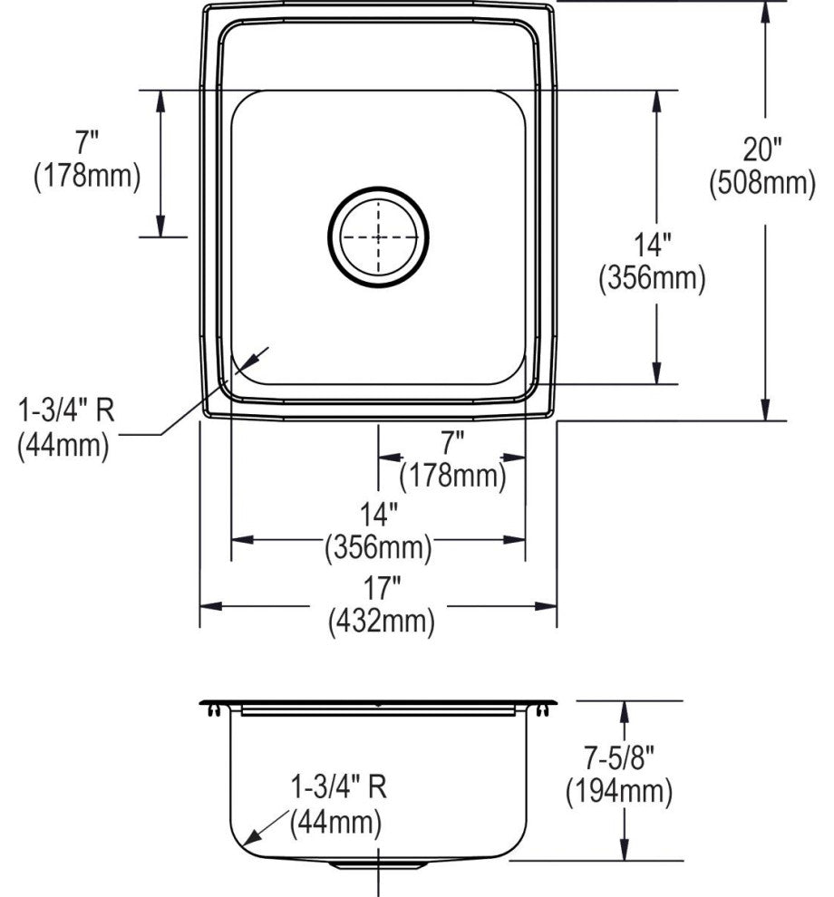 LR17201 Lustertone Classic Stainless Steel 17" x 20" Drop-in Sink, 1 Hole