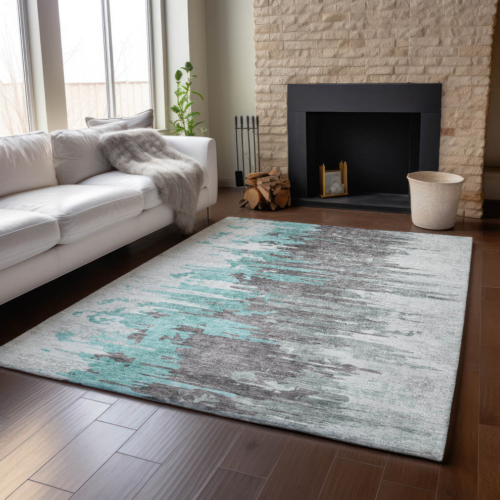 Premium Machine Washable Mayfield AMF704 Teal 9' x 12' Rug