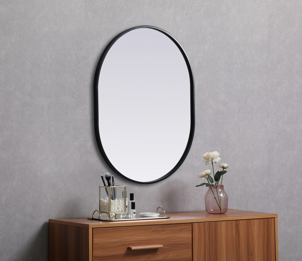 Metal Frame Oval Mirror 24X30 Inch, Black